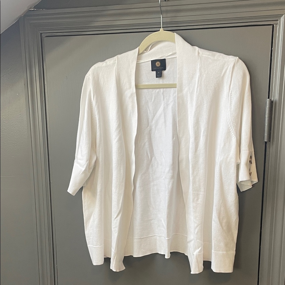 JM Collection White Open-Front Short Sleeve Cardigan